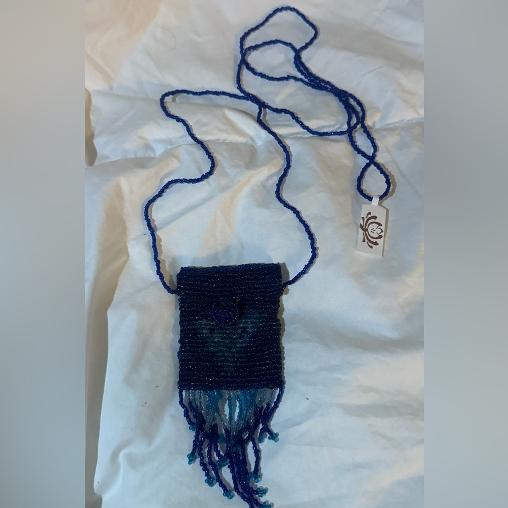 NWT long seed bead pouch necklace boho